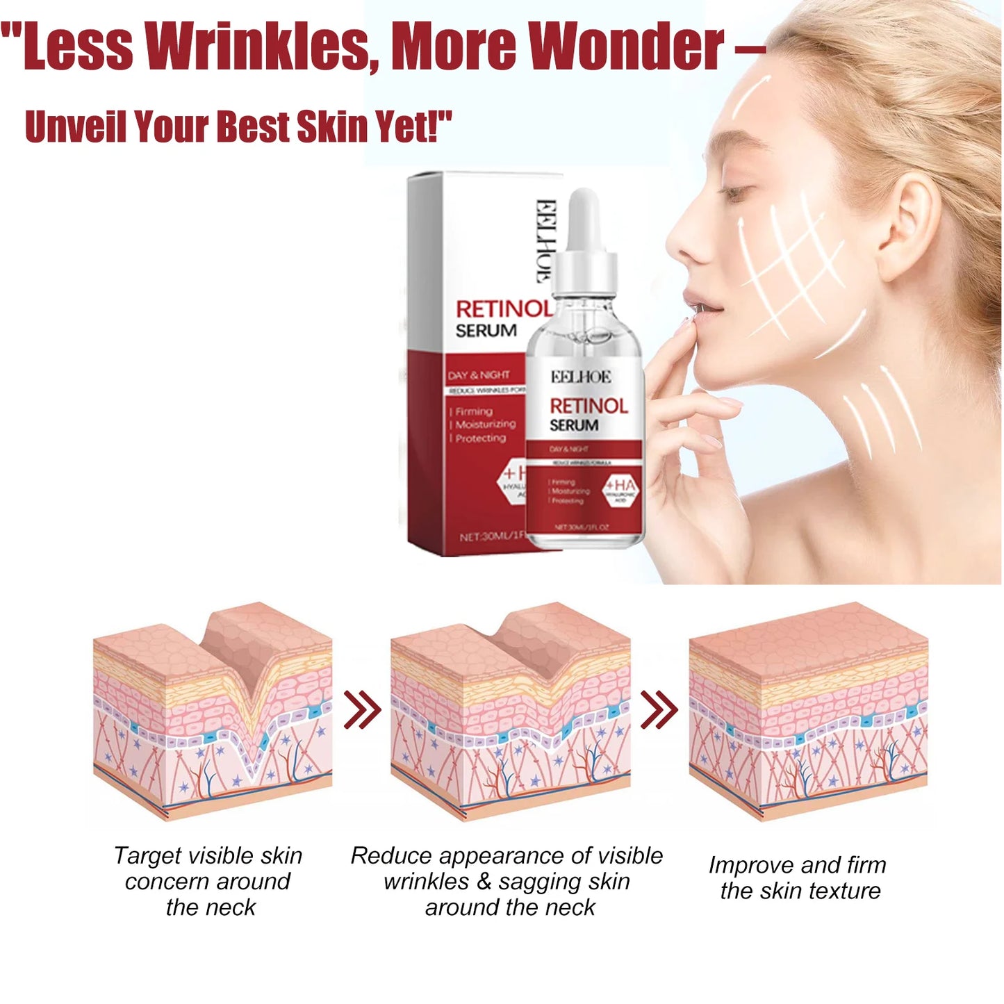 Instant Firming Lifting Anti-Aging Serum Fade Fine Lines Whitening Korean Skin Care Product New Retinol Face Serum for Wrinkles