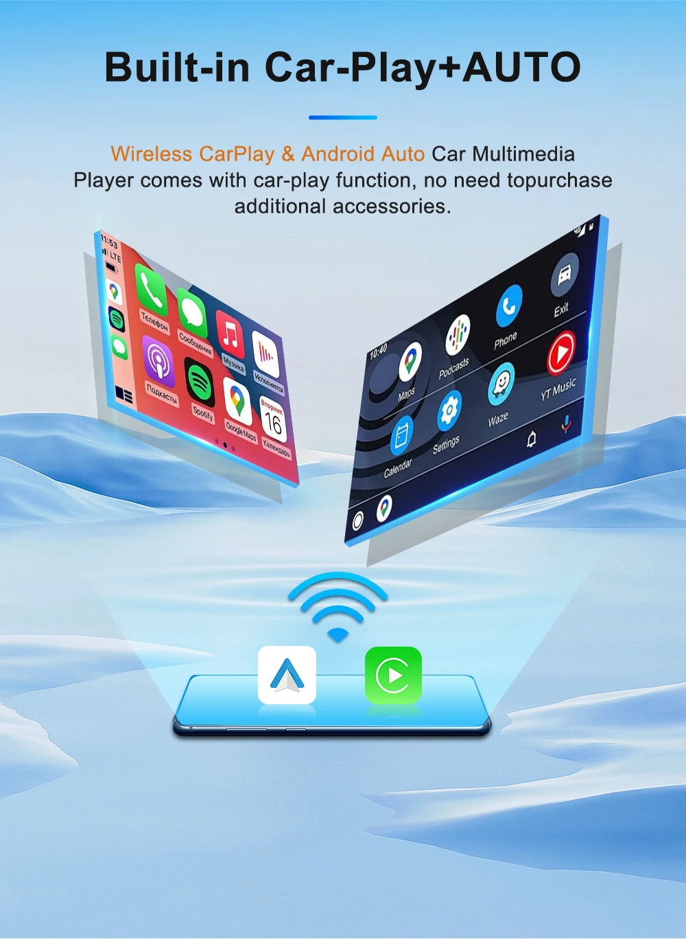 10.26 Inch Car Mirror Radio Multimedia Video Player Universal Wireless Carplay 5G Wifi BT High-performance CPU HDR QLED Screen