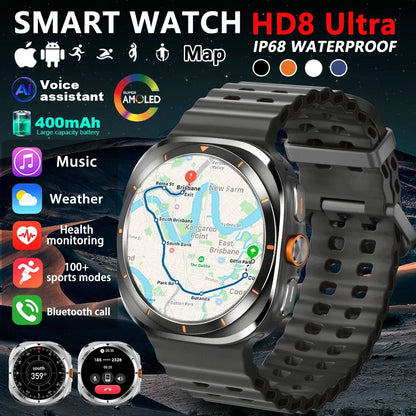2025 New Watches 8 Ultra GPS Track Smart Watch Men Amoled Screen Heart Rate BT Call NFC Sports IP68 Waterproof Smartwatch Woman
