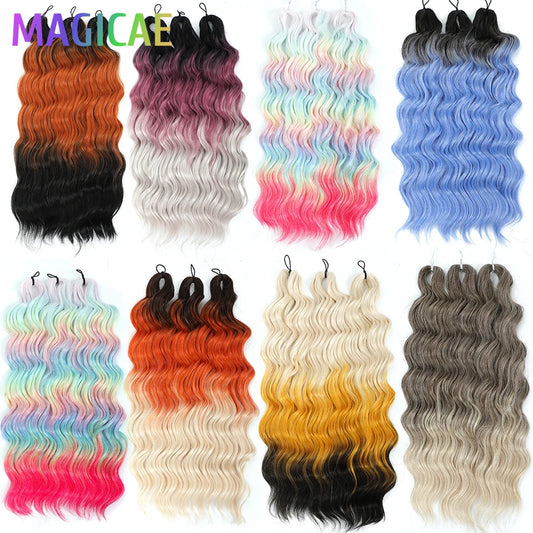 Anna 3Pcs Crochet Braids Ombre Rainbow Loose Water Wave 24Inch 300G Braiding Sliver White Synthetic Hair Extension Body Wavy