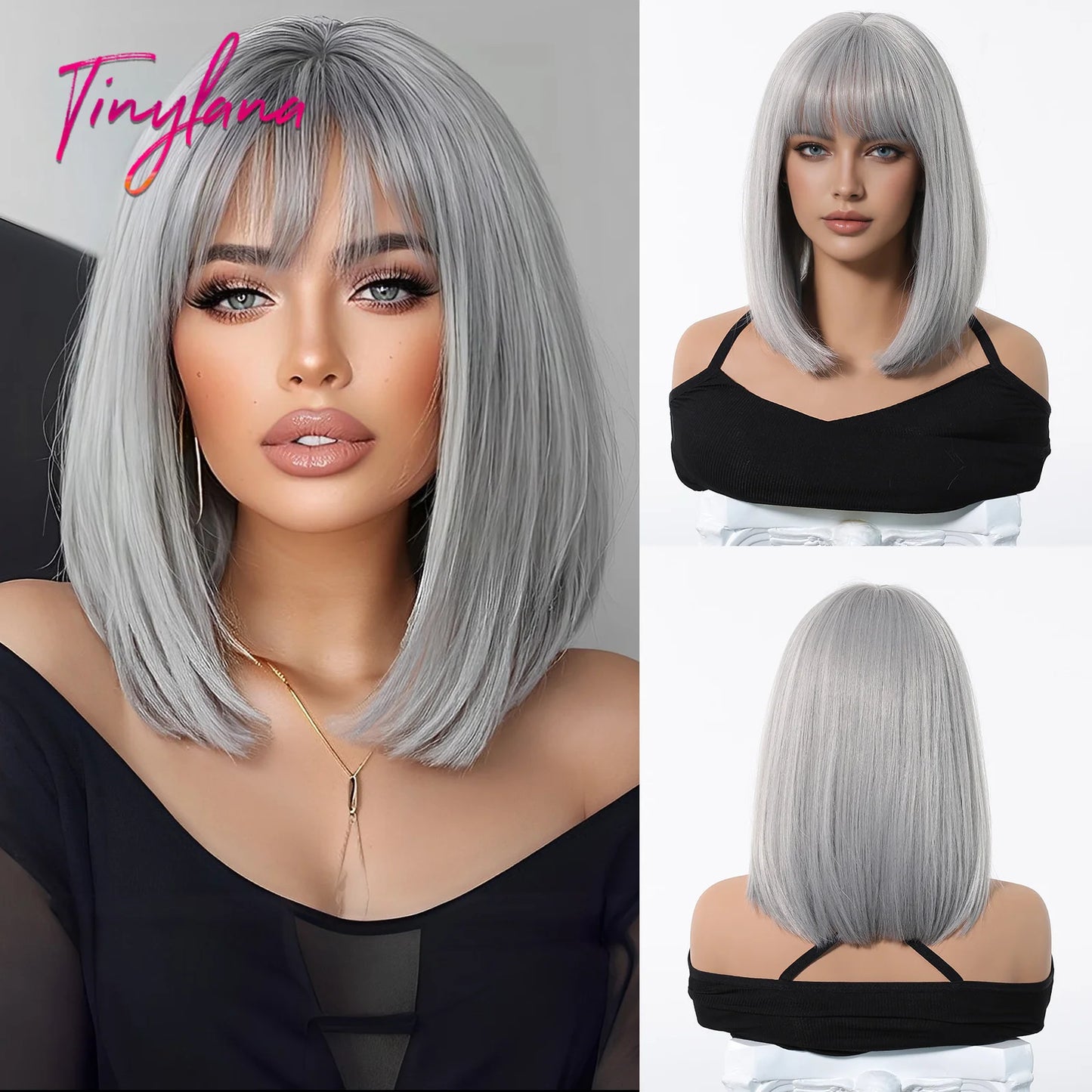 Light Brown Blonde Synthetic Wigs with Bangs for Women Short Bob Daily Straight Wigs Fake Hair Cosplay Halloween Heat Resistant