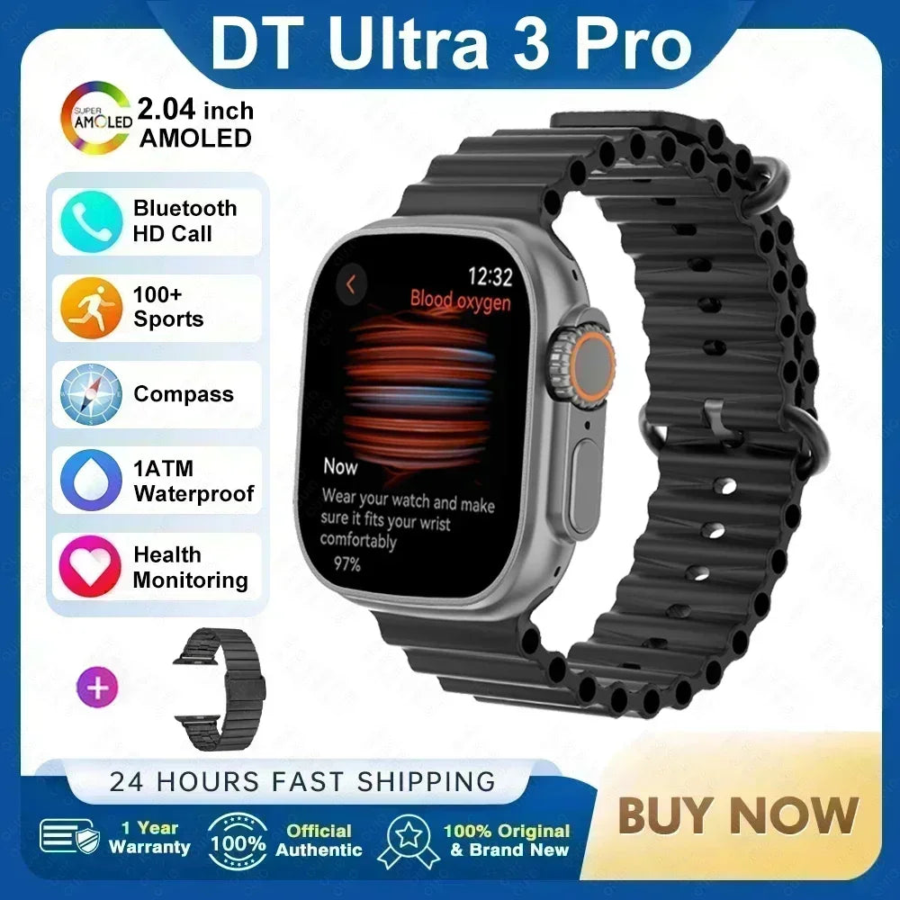 2025 New Original DT Ultra 3 Smart Watch Man 49mm AMOLED 32G ROM Chat GPT NFC Compass BT Call Sport GPS Track Sports Watch Women