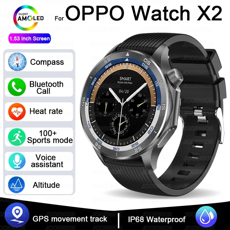 2025 New For OPPO X2 Men's Smartwatch IP67 Waterproof Compass Sports Partner Message Push Bluetooth Call Music Smart Watch