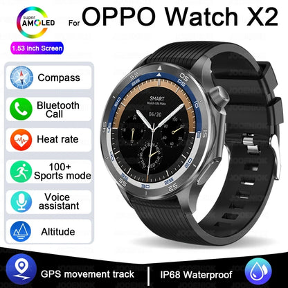 2025 New For OPPO X2 Men's Smartwatch IP67 Waterproof Compass Sports Partner Message Push Bluetooth Call Music Smart Watch