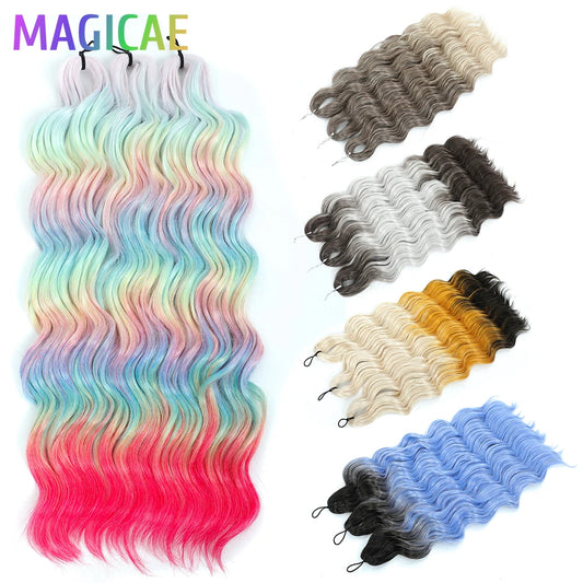 Anna 3Pcs 24Inch 300g Ombre Yellow Blond 613 Rainbow Pink Loose Deep Wave Twist Crochet Braids Sliver White Synthetic Hair Wavy