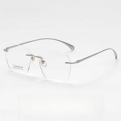 YIMARUILI Ultra-light Fashion Polygonal Luxury Myopia Eyewear Men Retro Pure Titanium Optical Prescription Rimless Glasses Women