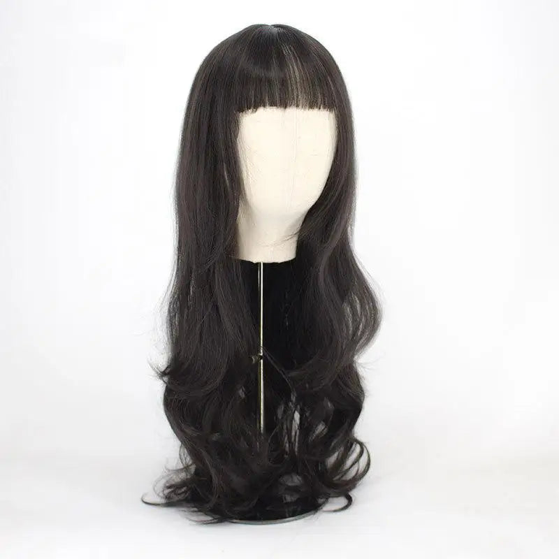28in Long Black Straight Wig with Air Bangs for Women Heat Resistant Fashion Elegant Synthetic Wig for Cosplay and Daily Party