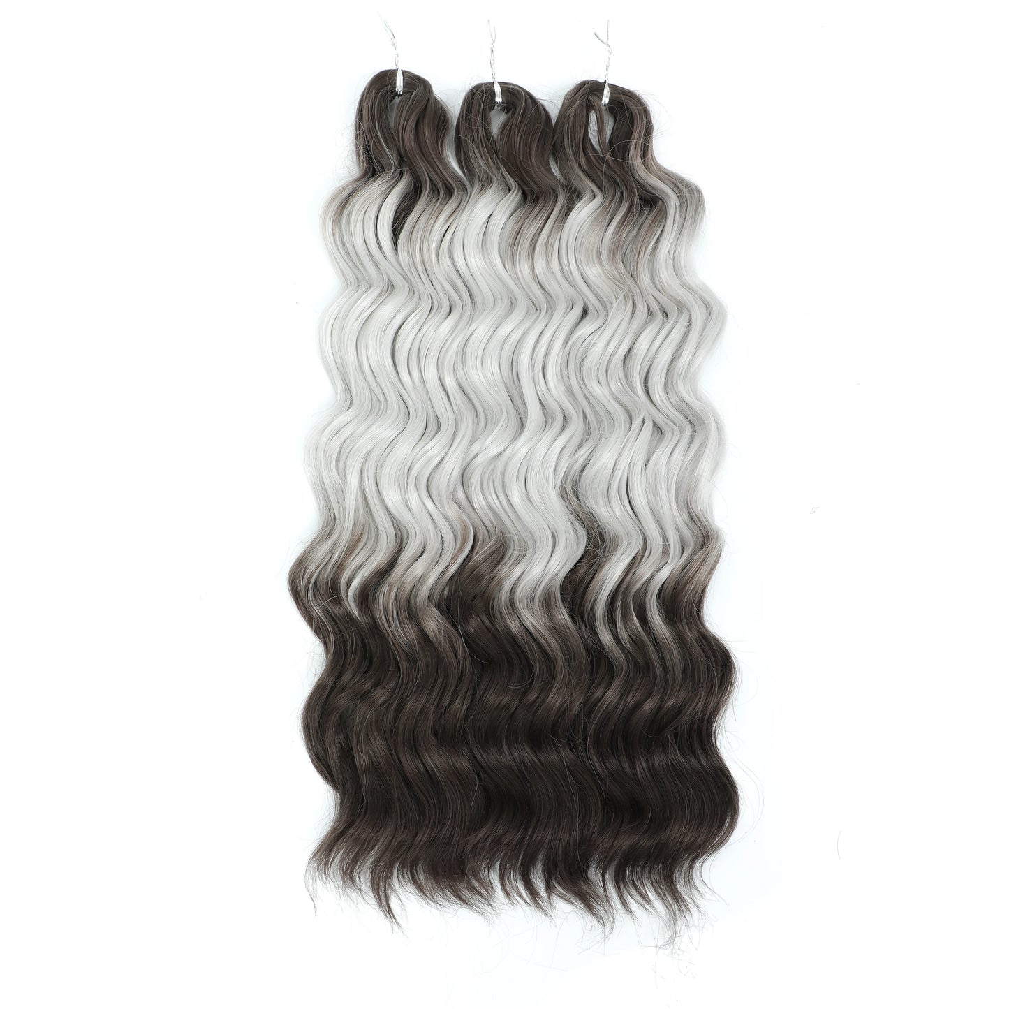 Anna 3Pcs Crochet Braids Ombre Rainbow Loose Water Wave 24Inch 300G Braiding Sliver White Synthetic Hair Extension Body Wavy
