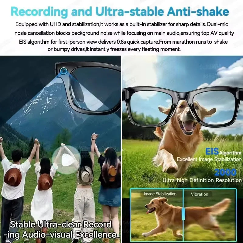 2025New 8 Million Pixels Smart Glasses 4K UHD Camera Videos AI Photo Recognition Answer Translation Waterproof Bluetooth Glasses