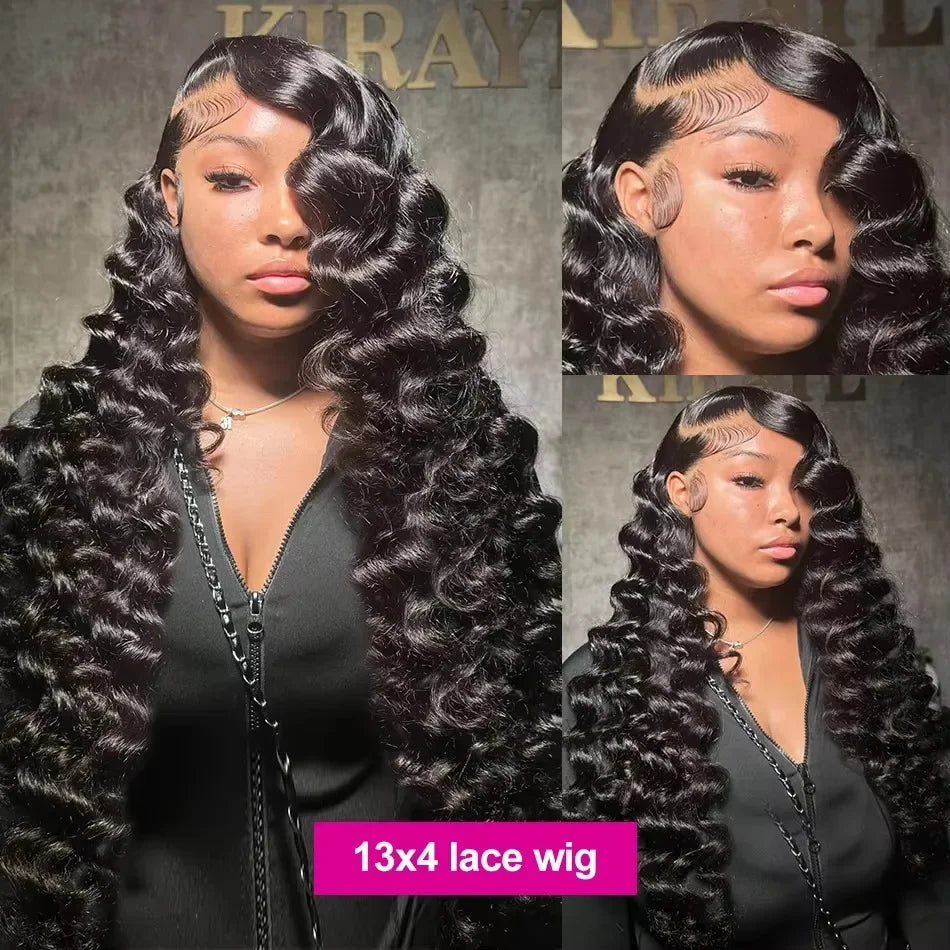250 Density 30 40 Inch Loose Deep Wave Lace Frontal Wig 13x6 Hd Curly Human Hair Wigs 360 Water Wave Pre plucked Lace Front Wig