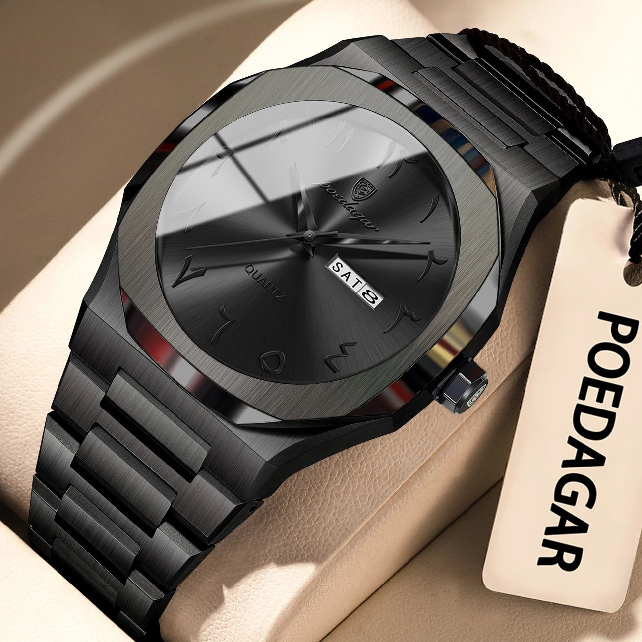 POEDAGAR Fashion High Quality Men Clock Date Week Waterproof Watch For Man Quartz Stainless Steel Luxury Men's Watches Reloj+Box