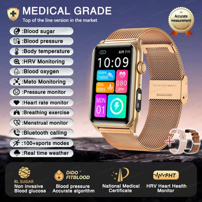 2025 New AI Medical Diagnosis Blood sugar Blood pressure Blood oxygen Smart Watch For Men Bluetooth Call LED Health Smart watch