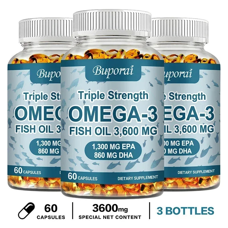 Omega-3 Fish Oil - Rich in DHA & EPA - Support Brain & Nervous System Health, Cardiovascular & Skin Health