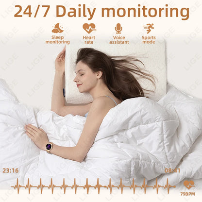 LIGE New 1.27”HD Screen Smart Watch Women IP68 Waterproof Bluetooth Call Women’s Bracelet Sport Health Monitor Ladies Smartwatch