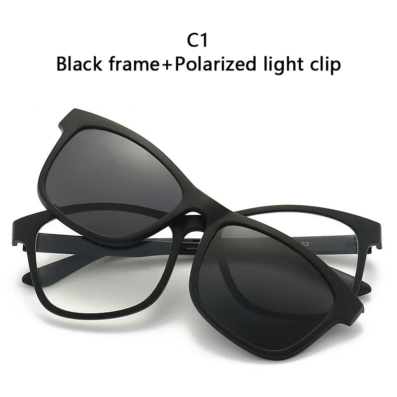 Magnetic Sunglasses Clip And Optical Glasses Frame 6 in 1 Women Men Polarized or Night Vision Multipurpose Eyeglasses  Set 2201