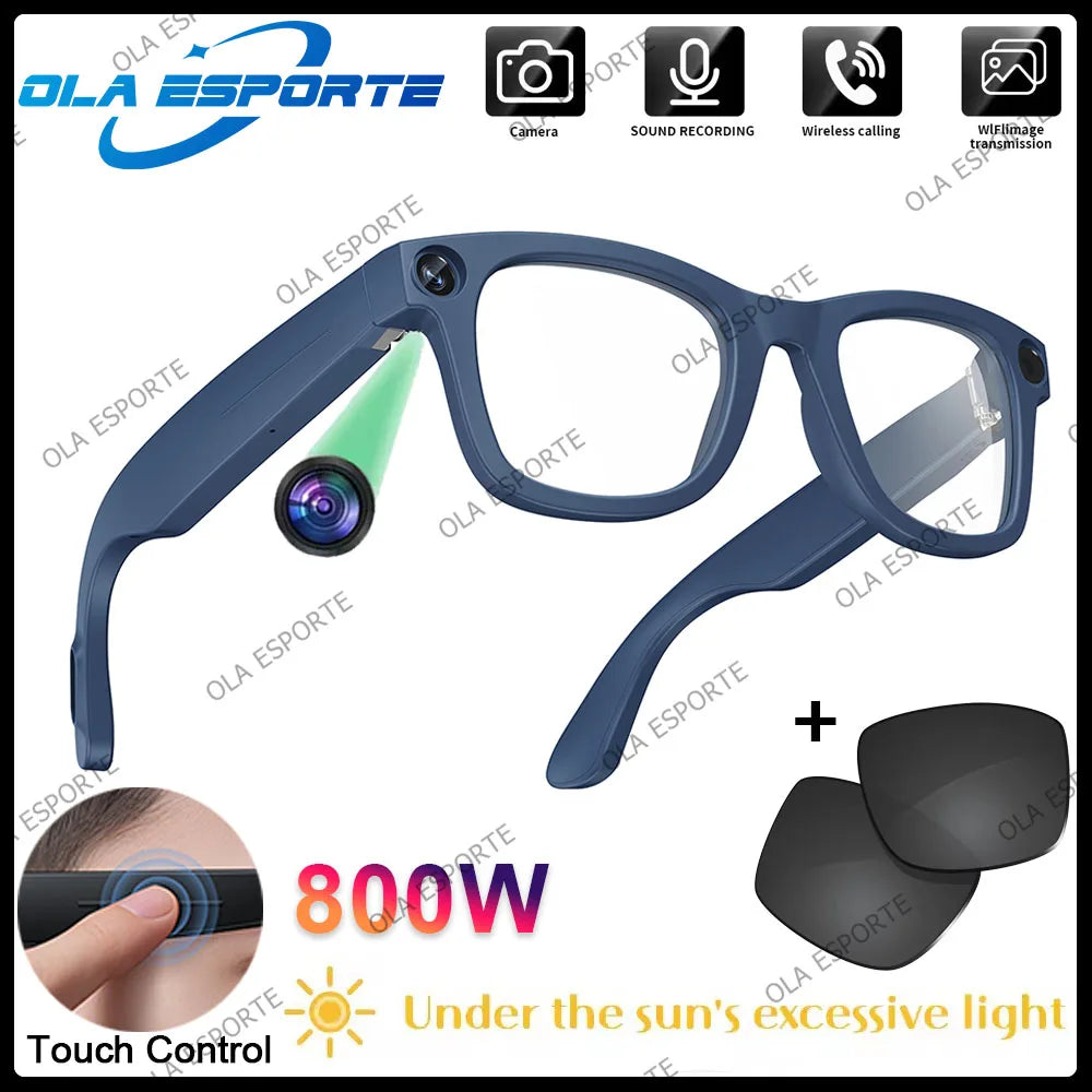 2IN1 AI Smart Glasses 800W Pixel Camera Bluetooth Call Voice Assistant Stereo Music Translate anti-blue light lenses Sunglasses