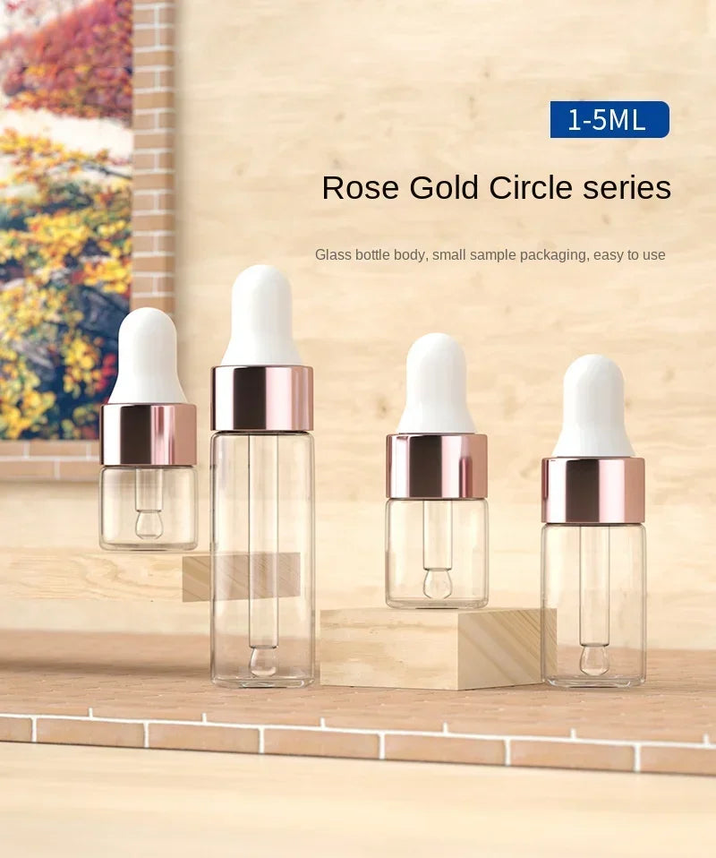 50pcs/Pack Rose Gold 1ml 2ml 3ml 5ml Dropper Bottle Empty Essential Oils Bottles Glass Vials Dropper Refillable Clear