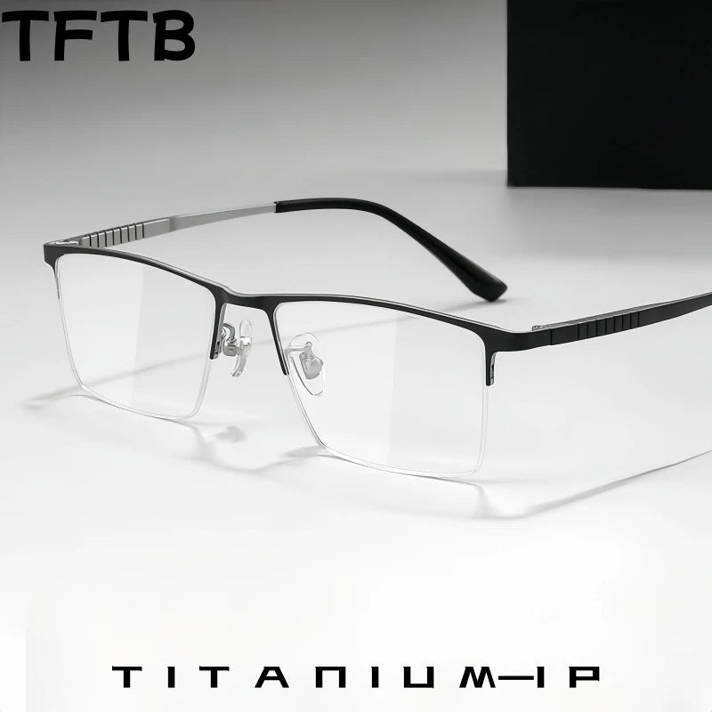 TFTB Business Men's Half-frame Glasses High-quality Pure Titanium Square Flexible Optical Prescription Eyeglasses Frame X69772
