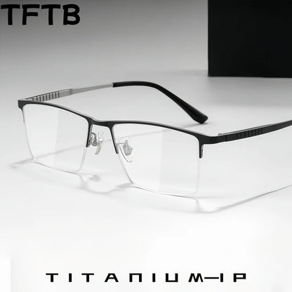 TFTB Business Men's Half-frame Glasses High-quality Pure Titanium Square Flexible Optical Prescription Eyeglasses Frame X69772