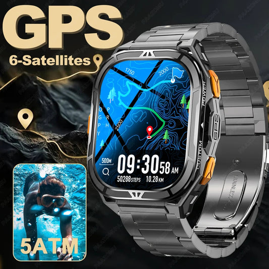 2025 New GPS Smart Watch Men 1.96-inch HD AMOLED Screen Compass Bluetooth Call 5ATM Waterproof Sport Smart Watch for Android iOS