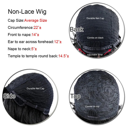 Pixie Cut Human Hair Wig for Black Women Natural Black Straight Bob Wigs Brazilian Human  Hair Full Machine Made Wig With Bangs