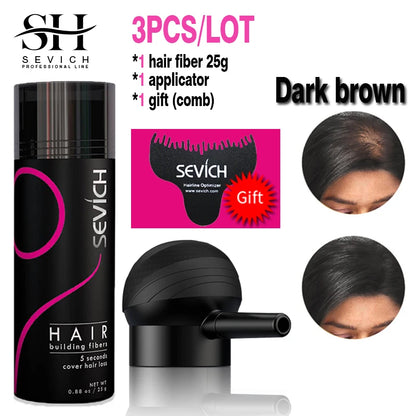10 Colors Sevich Hair Fibers Keratin Fibers Applicator Hair Building Fibers Spray Hair Loss Instant Regrowth Thickening Powders