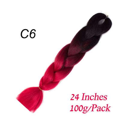 Synthetic Jumbo Braiding Hair Extension 24 " Heat Resistant Fiber In Bulk Ombre Synthetic Jumbo Braids Hair For Red Black Women
