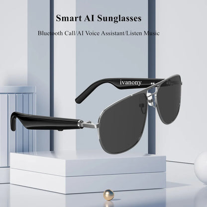 AI Smart Glasses Double Frame Translate Language Receive Call Voice Assistant Listen Music Remote Camera Noise Cancel Sunglasses