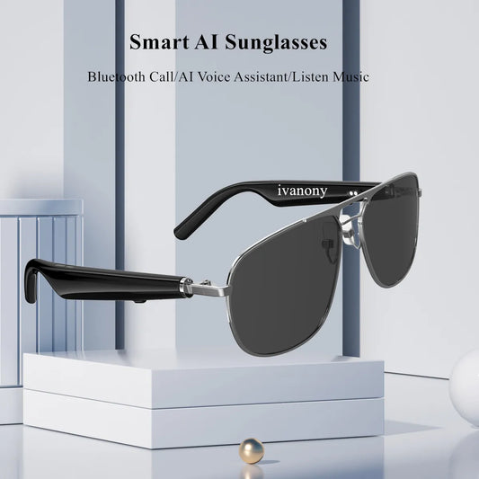 AI Smart Glasses Double Frame Translate Language Receive Call Voice Assistant Listen Music Remote Camera Noise Cancel Sunglasses