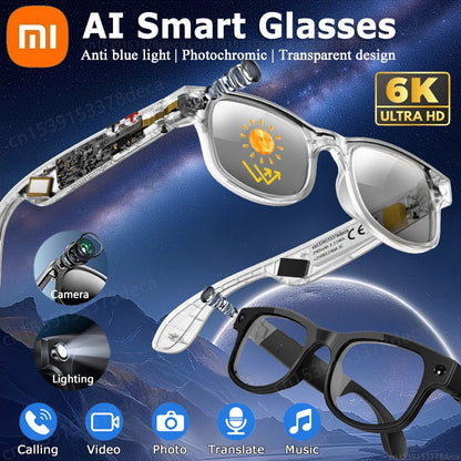 Xiaomi 6K AI Smart Glasses Multifunctional Camera Bluetooth Calling Voice Assistant Music Player Translate Photochromic Glasses