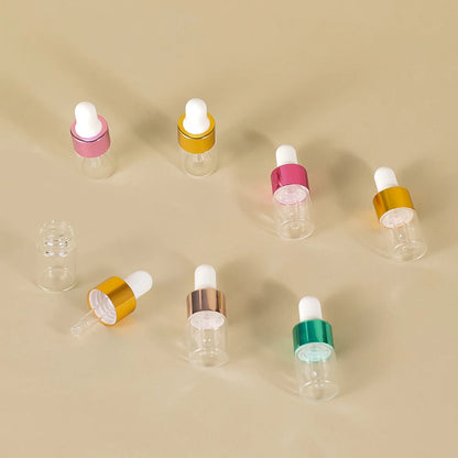 10pcs 2ml Empty Glass Dropper Bottle,Leakproof Essential Oils Sample Liquid Perfume Container for Storage Travel, 4 Colors