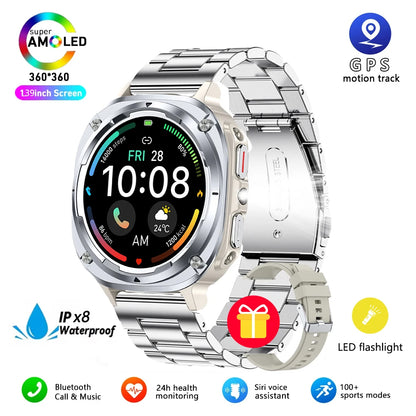 2025 New Watch 7 Ultra Men Smart Watch GPS Heart Rate Blood Oxygen Monitoring AMOLED Voice Call IPX8 LED Flashlight Smartwatch