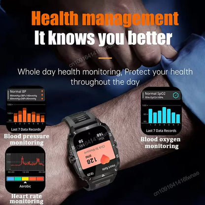 Men Sports Smart Watch 1.96'' Screen Blood Oxygen Bluetooth Talking Watch Multi Sports Modes IP68 Waterproof Outdoor Smart Watch