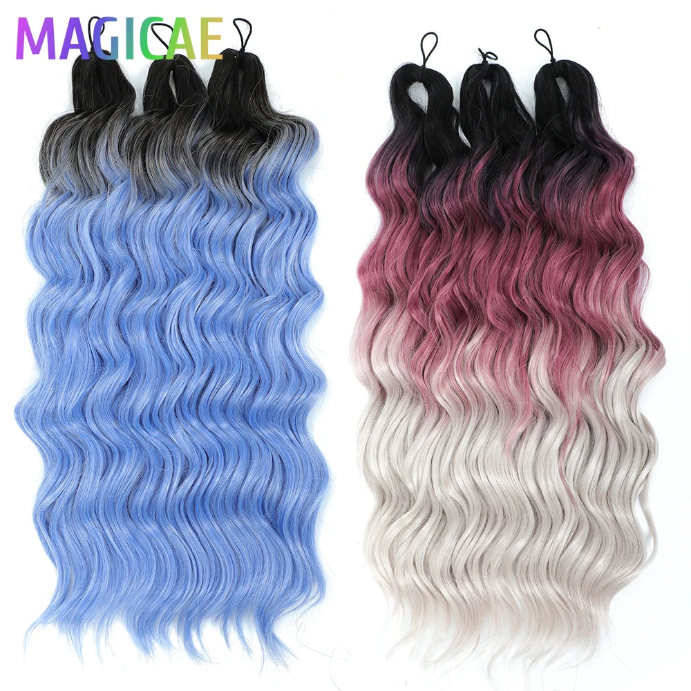 Anna 3Pcs 24Inch 300G Ombre Rainbow Water Deep Wave Crochet Braids Sliver White Synthetic Hair Extension Body Wavy Red Twist