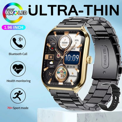 2025 New 7.5MM Ultra Thin Smart Watch Men 1.96"AMOLED Screen Always Show Time Heart Rate Sport Waterproof BT Call Smartwatch