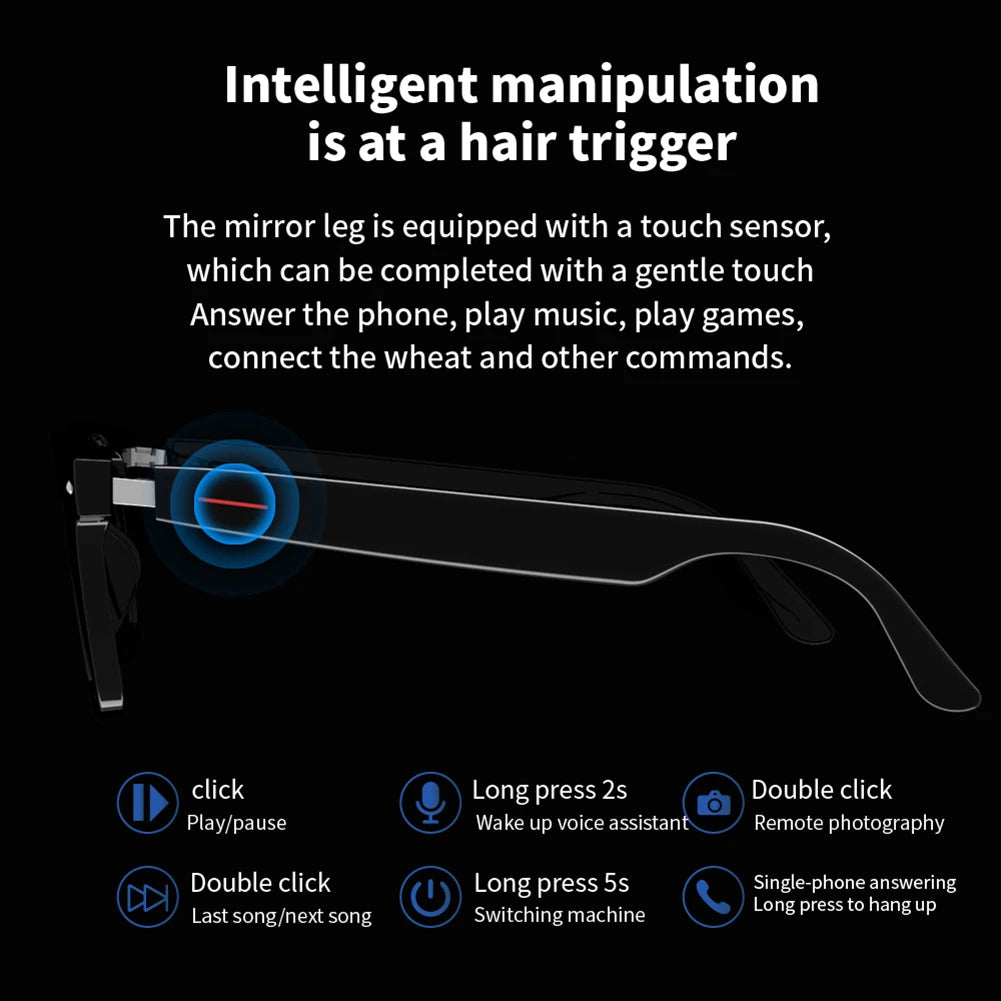 Smart Glasses BT Audio AI Voice Glasses With Camera Open Ear Sound Mic Speakers Remote shooting Wearable Eyeglass