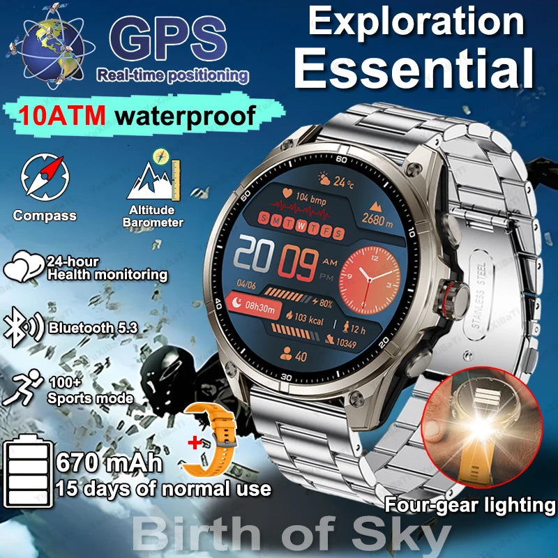 2025 New Premium GPS Smart Watches Outdoor Altimeter Barometer AMOLED Screen Built-in GPS Compass Military Sports Smartwatch Men