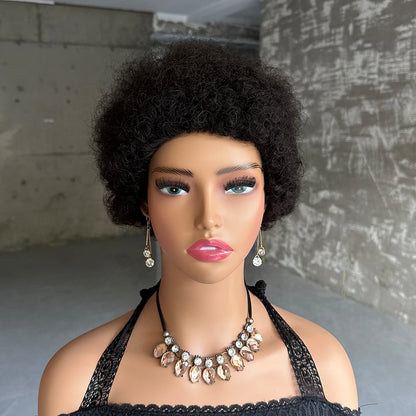 Short Afro Curly Wave Brazilian Human Hair Wigs Afro Puff Kinky Curly Wig For Women Black Brown Red Color Full Machine Wig
