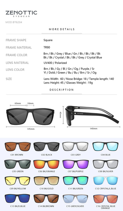 ZENOTTIC Polarized Sunglasses Shade for Women Men Lightweight TR90 Frame UV400 Protection Square Sun Glasses 2024 2025