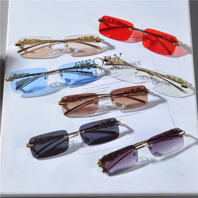 Retro Leopard Head Metal Sunglasses Frameless Sun Glasses Men's And Women's Small Frame Classic Sun Shading Fashion Glasses