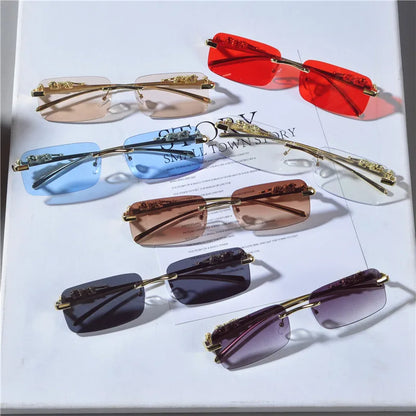 Retro Leopard Head Metal Sunglasses Frameless Sun Glasses Men's And Women's Small Frame Classic Sun Shading Fashion Glasses