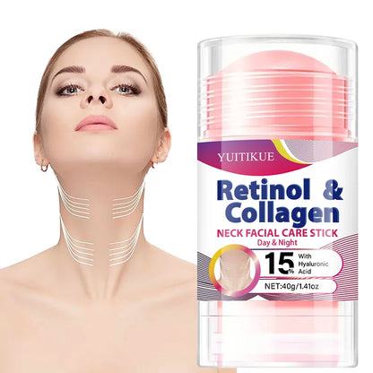 YUITIKUE Retinol Collagen Neck Care Stick 40g - Day Night Hydrating Firming 15% Hyaluronic Acid, Goddess Neck Treatment