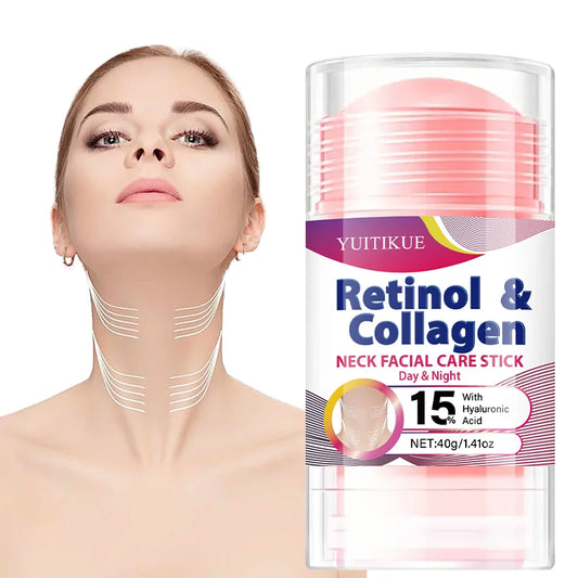 YUITIKUE Retinol Collagen Neck Care Stick 40g - Day Night Hydrating Firming 15% Hyaluronic Acid, Goddess Neck Treatment