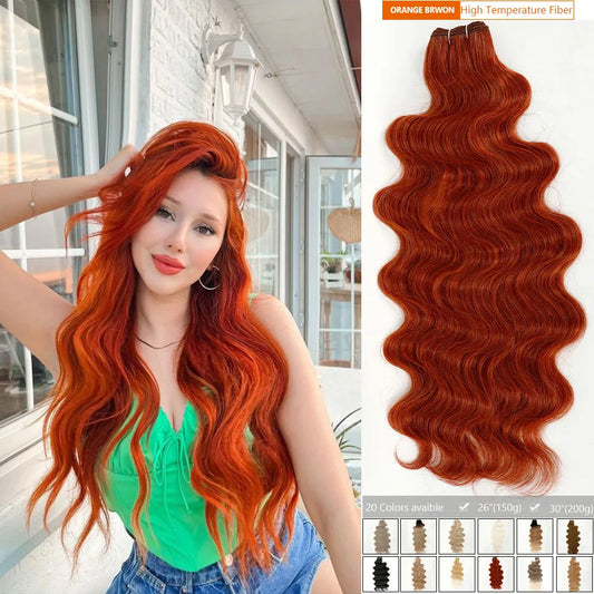 Magicae 30Inches 200G Copper Ginger Orange Body Wavy Blond 613# Sliver White Synthetic Hair Extensions For Women Hair Bundles