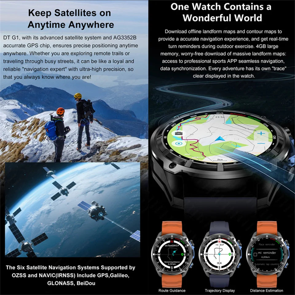 DT G1 Outdoor Sports Smartwatch 860mAh Battery 1.53inch AMOLED Screen Men's Watch Compass 5ATM Waterproof BT Call Smart Watch