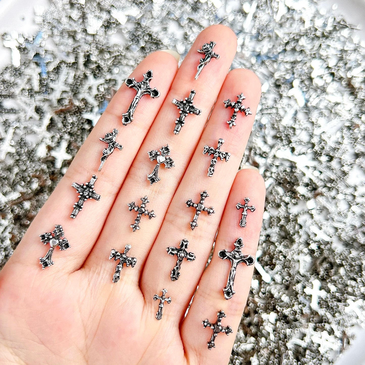 20PCS Multiple Style Classic Cross Alloy Nail Art Decorations 3D Minimalist Creative Cross Cool Style Nail Charms DIY Nail Parts