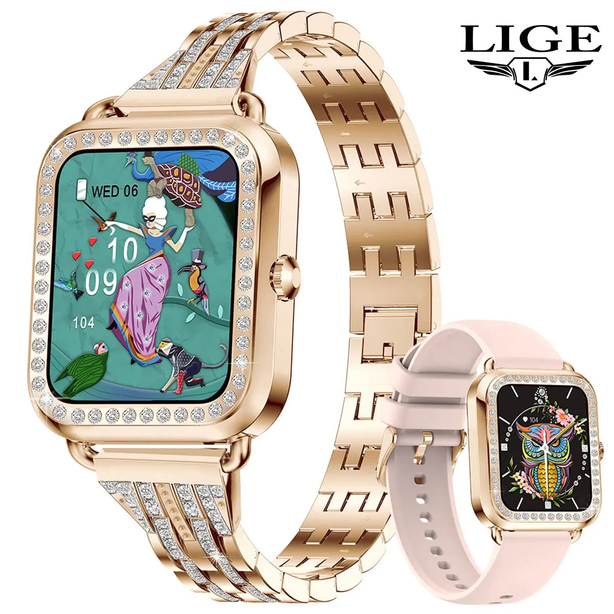 LIGE New Women Smart Watch Full Touch Screen Bluetooth Call Waterproof Watches Sport Fitness Tracker Smartwatch For Android iOS
