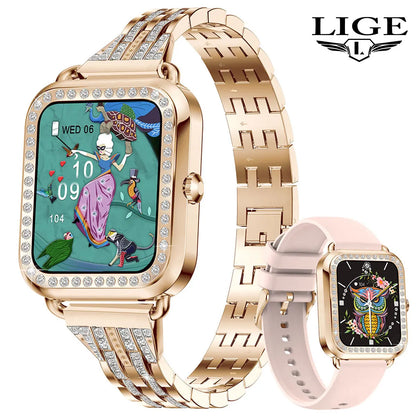 LIGE New Women Smart Watch Full Touch Screen Bluetooth Call Waterproof Watches Sport Fitness Tracker Smartwatch For Android iOS