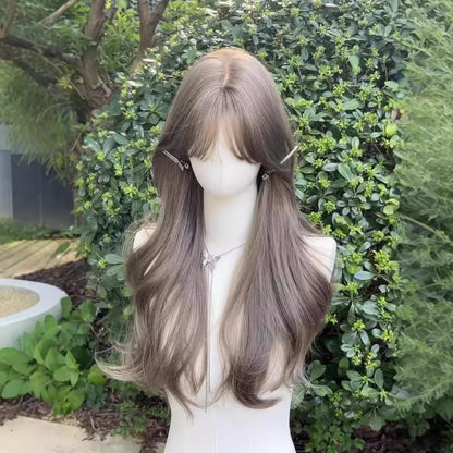 Synthetic wig mint gray brown long roll imitation human hair water ripple wig set