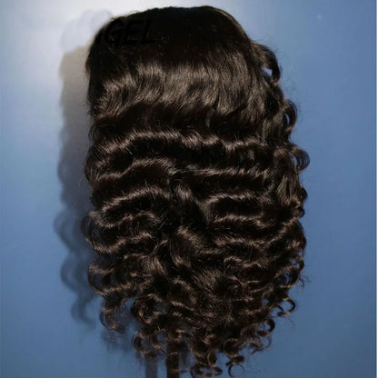 Soft Black Preplucked Soft 26“Long Deep Wave 180Density Lace Front Wig Synthetic For Women Heat Resistant Glueless Daily